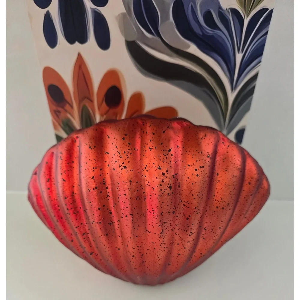 Transpac Red/Orange Mercury‎ Glass Style LED Seashell Light Up Coastal Decor NEW